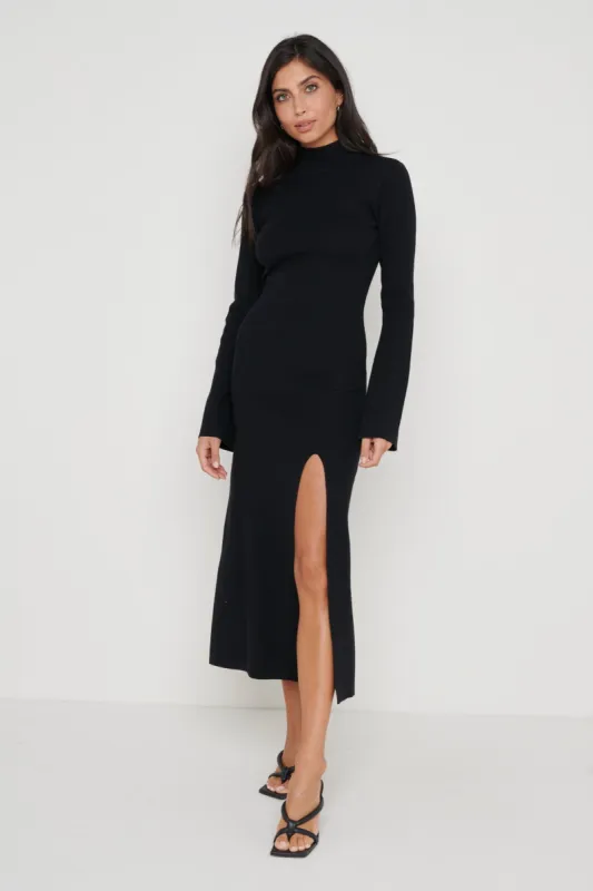 Brielle High Neck Midaxi Knit Dress - Black sold by Pretty Lavish