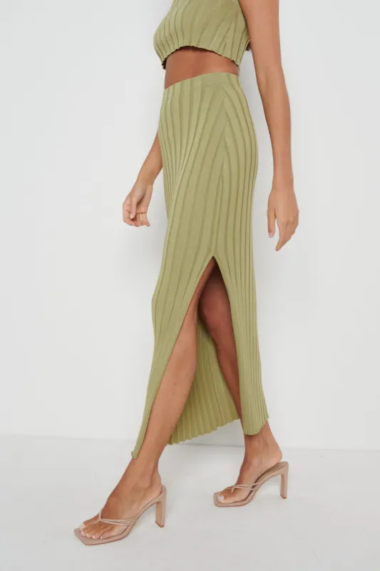 Auden Rib Knit Skirt - Olive sold by Pretty Lavish