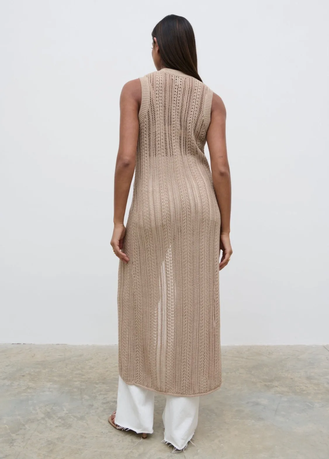 Helen Longline Open Knit Cardigan - beige sold by Pretty Lavish product image thumbnail 4