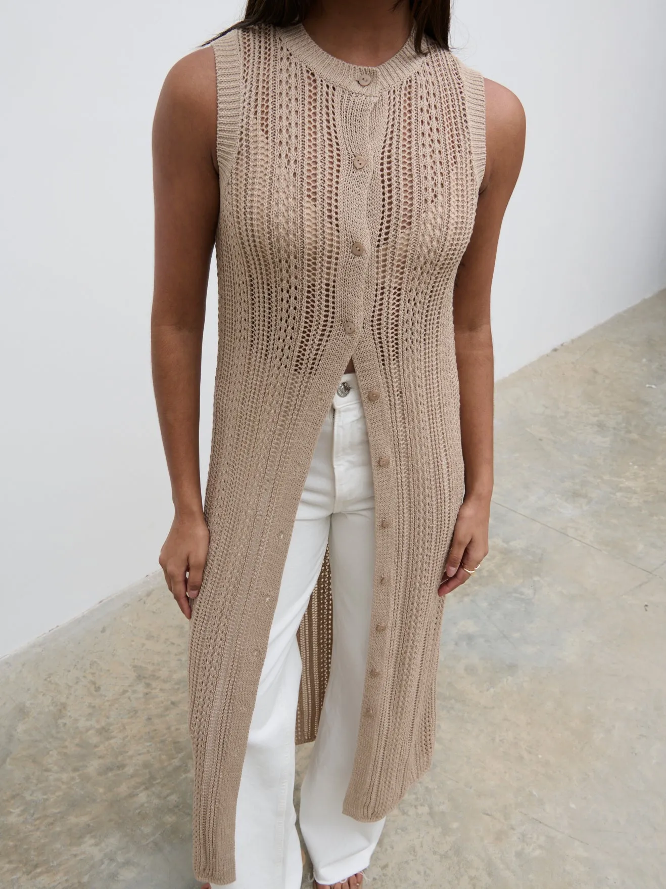 Helen Longline Open Knit Cardigan - beige sold by Pretty Lavish product image thumbnail 2
