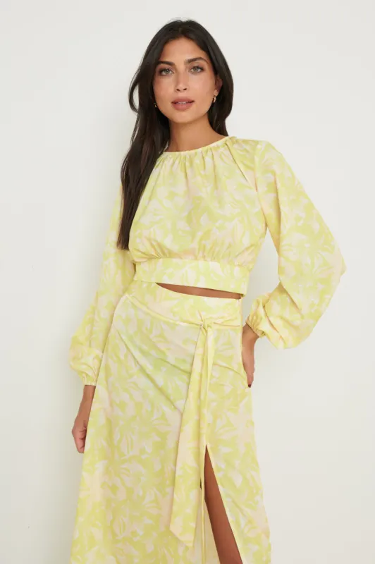 Hadley Balloon Sleeve Blouse - Chartreuse Floral sold by Pretty Lavish