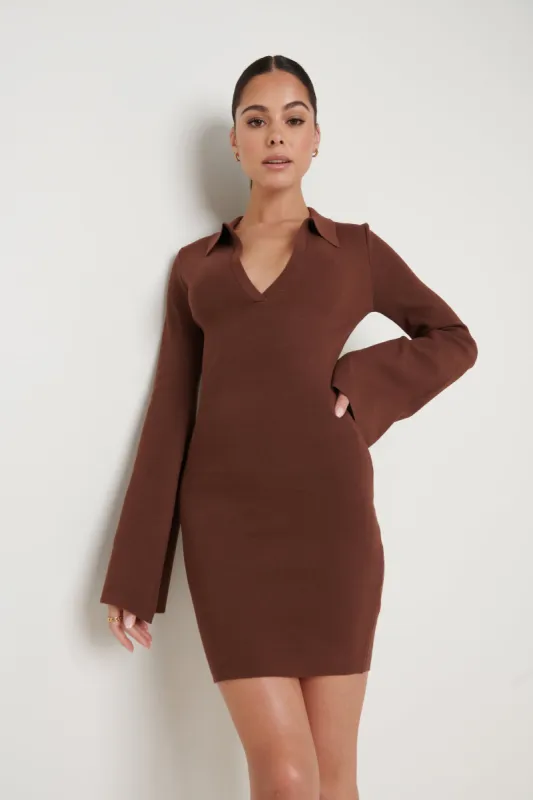 Hayden Mini Collared Knit Dress - Brown sold by Pretty Lavish