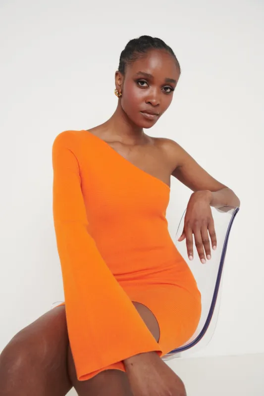Faith One Shoulder Knit Mini Dress - Aperol sold by Pretty Lavish