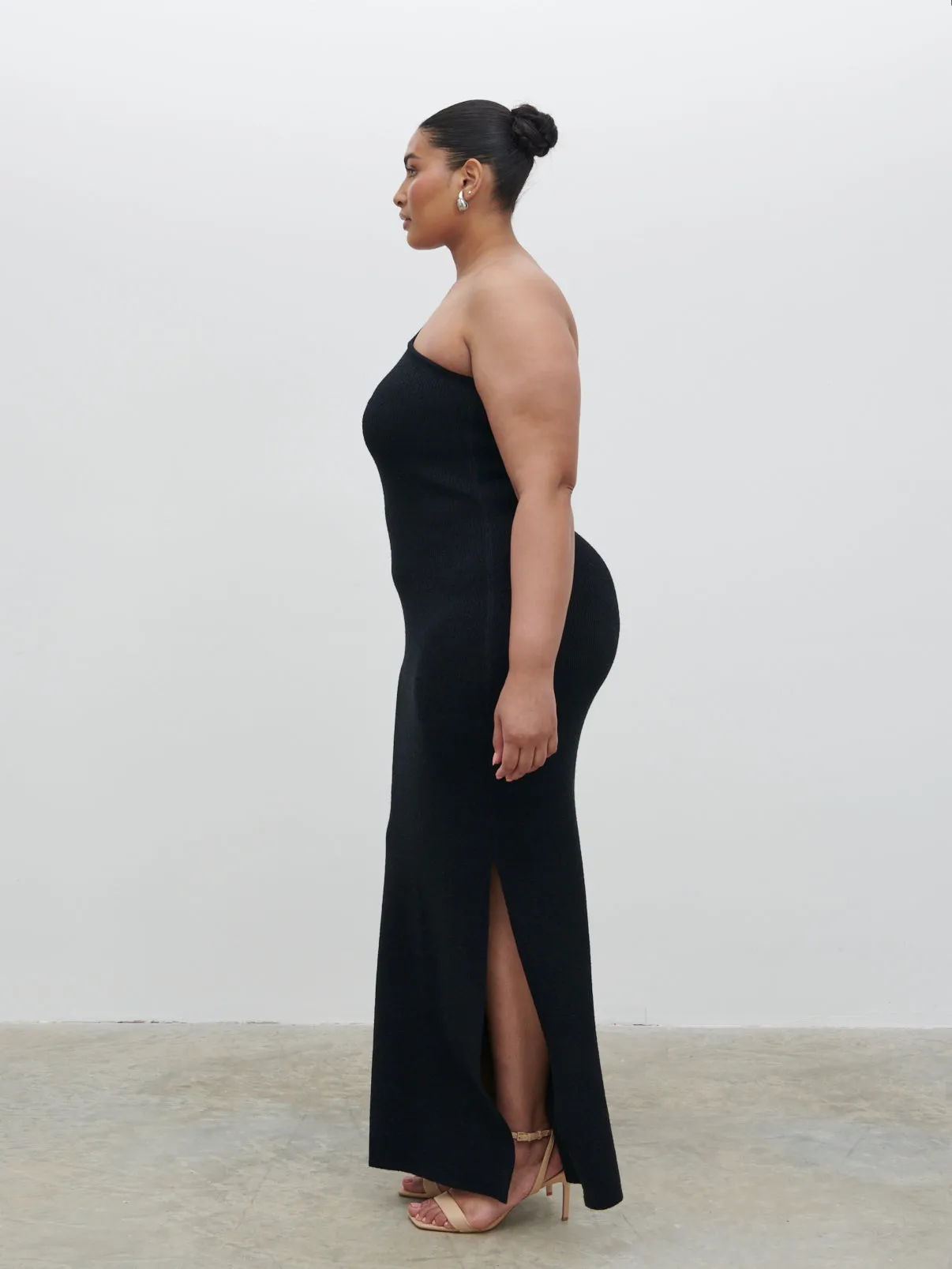 Juno One Shoulder Knit Maxi Dress Curve - Black sold by Pretty Lavish product image thumbnail 4