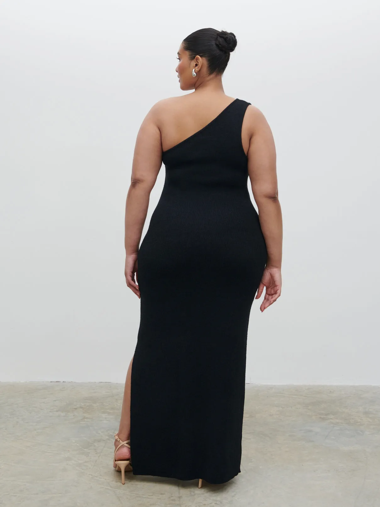 Juno One Shoulder Knit Maxi Dress Curve - Black sold by Pretty Lavish product image thumbnail 2