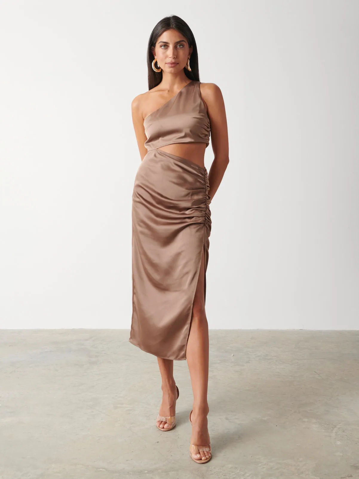 Sachi Cut Out Ruched Midaxi Dress - Mocha sold by Pretty Lavish product image thumbnail 2
