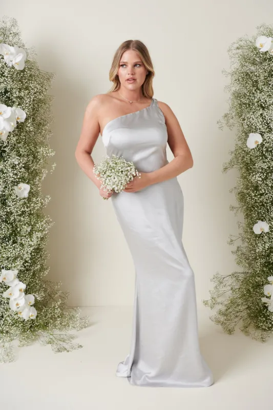 Amelia Tie Maxi Bridesmaid Dress - Matte Silver sold by Pretty Lavish
