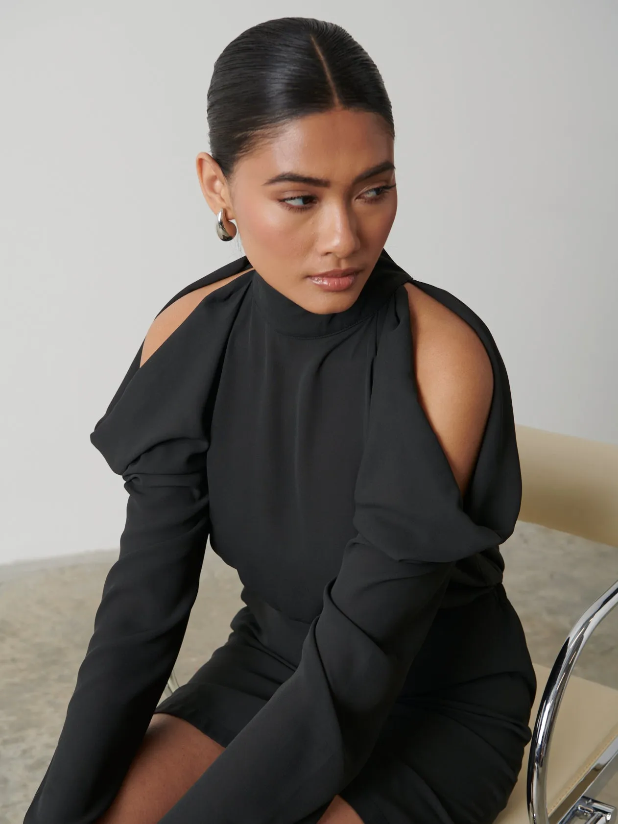 Rosie Cold Shoulder Mini Dress - Black sold by Pretty Lavish