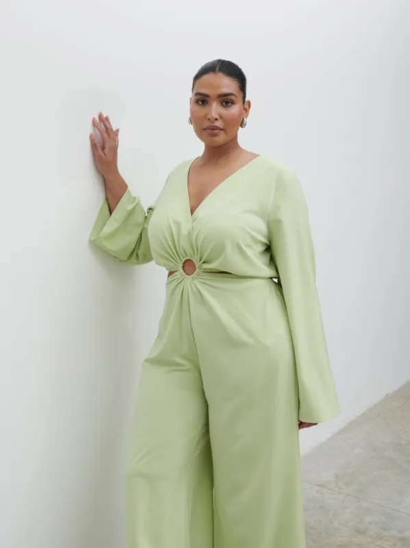 Olympia Ring Jumpsuit Curve - Pistachio sold by Pretty Lavish