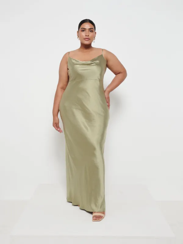 Keisha Maxi Bridesmaid Dress Curve - Matte Olive sold by Pretty Lavish