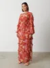 Evie Ruffle Maxi Dress Curve - Abstract Watercolour sold by Pretty Lavish