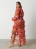 Evie Ruffle Maxi Dress Curve - Abstract Watercolour sold by Pretty Lavish