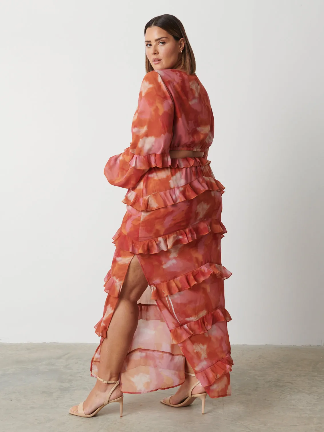 Evie Ruffle Maxi Dress Curve - Abstract Watercolour sold by Pretty Lavish product image thumbnail 3