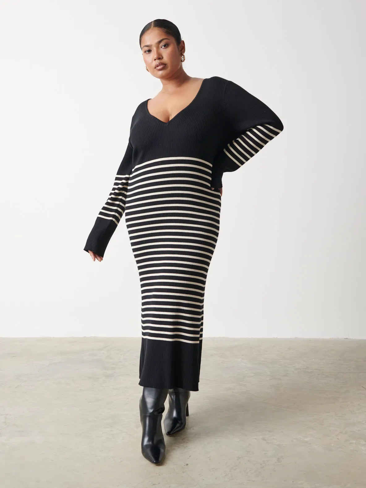 Vanessa Stripped Knit Dress Curve - Black and White Stripe sold by Pretty Lavish
