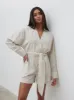 Emilie Belted Playsuit - Oatmeal sold by Pretty Lavish