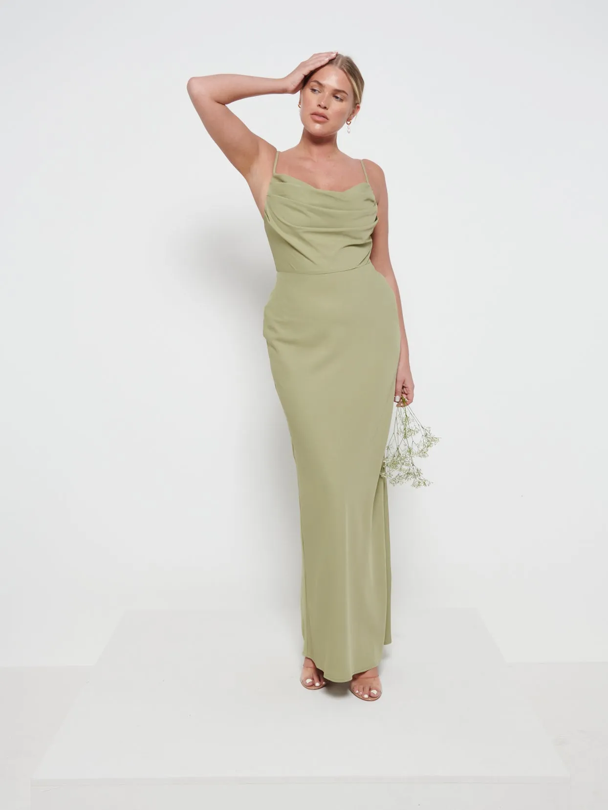 Keisha Cowl Neck Maxi Bridesmaid Dress - Olive sold by Pretty Lavish product image thumbnail 4