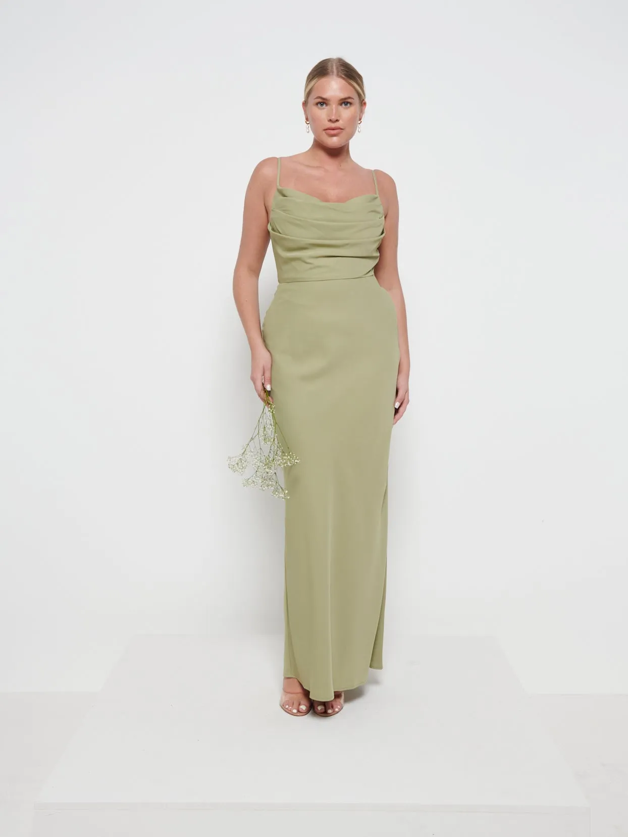 Keisha Cowl Neck Maxi Bridesmaid Dress - Olive sold by Pretty Lavish