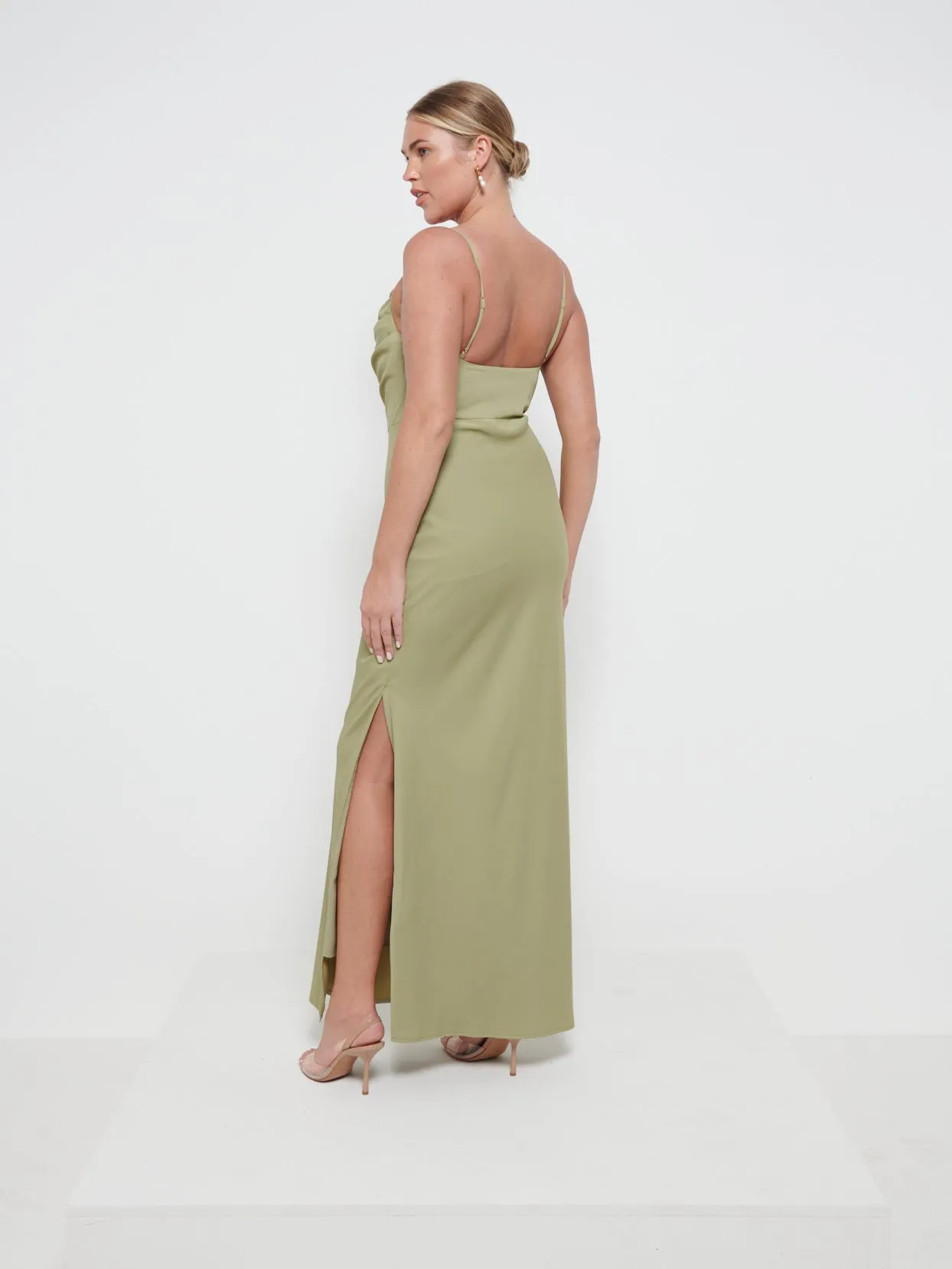 Keisha Cowl Neck Maxi Bridesmaid Dress - Olive sold by Pretty Lavish product image thumbnail 3