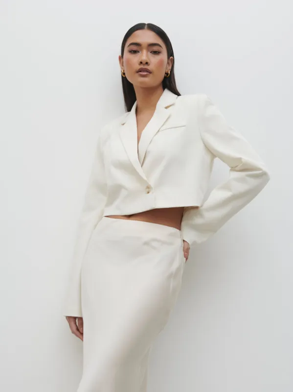 Breya Cropped Blazer - Oyster sold by Pretty Lavish