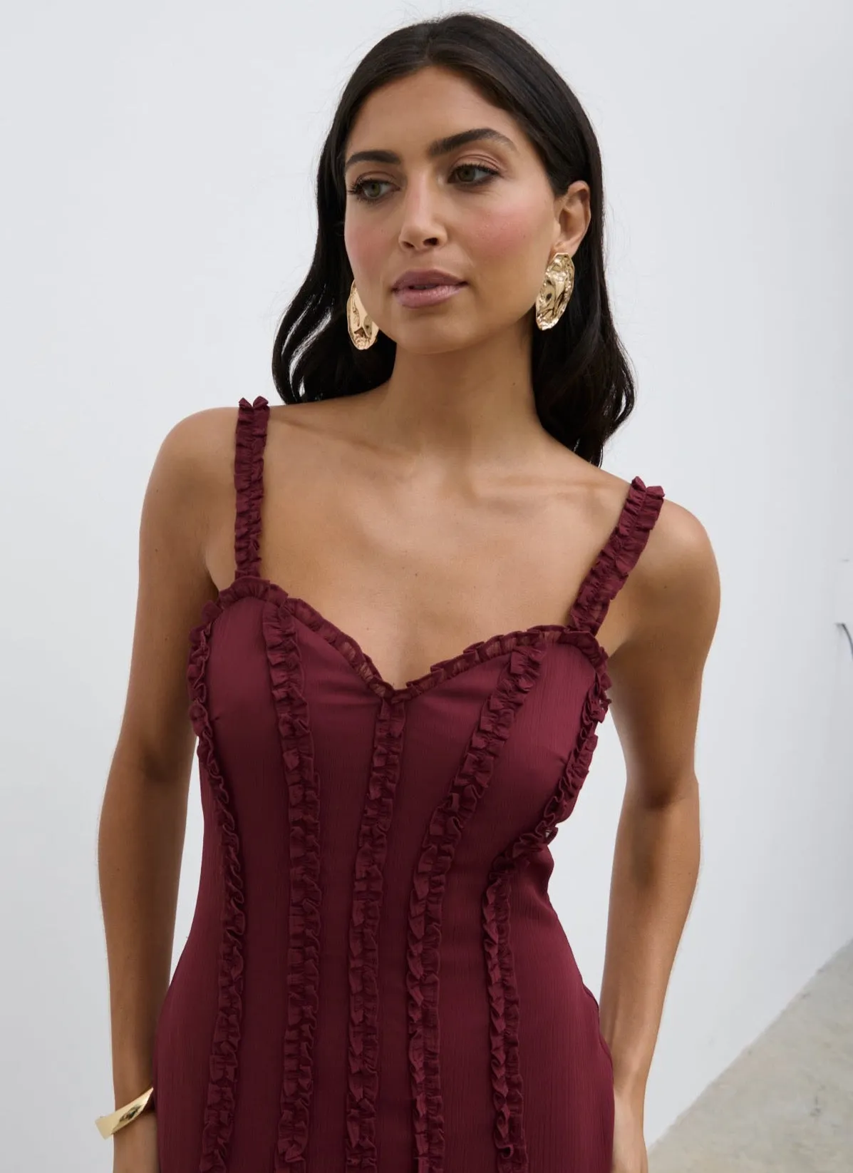 Ola Sweetheart Frill Maxi Dress - Wine sold by Pretty Lavish product image thumbnail 2