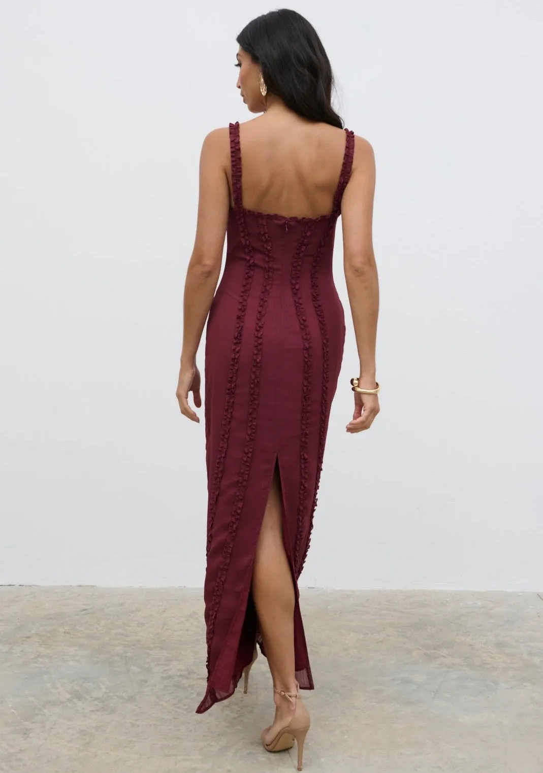 Ola Sweetheart Frill Maxi Dress - Wine sold by Pretty Lavish product image thumbnail 5