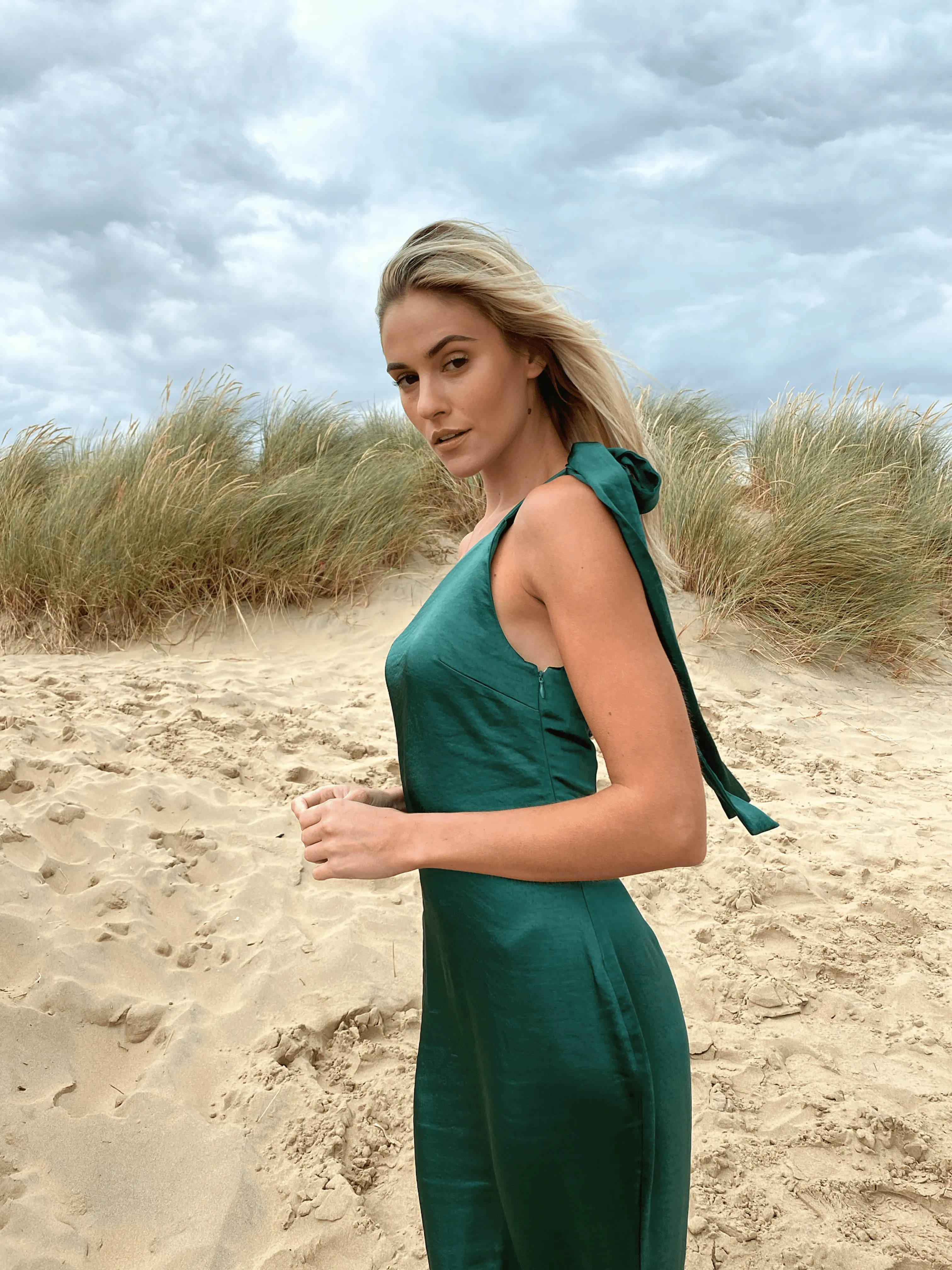 Amelia Maxi Tie Dress - Matte Emerald Green sold by Pretty Lavish product image thumbnail 3