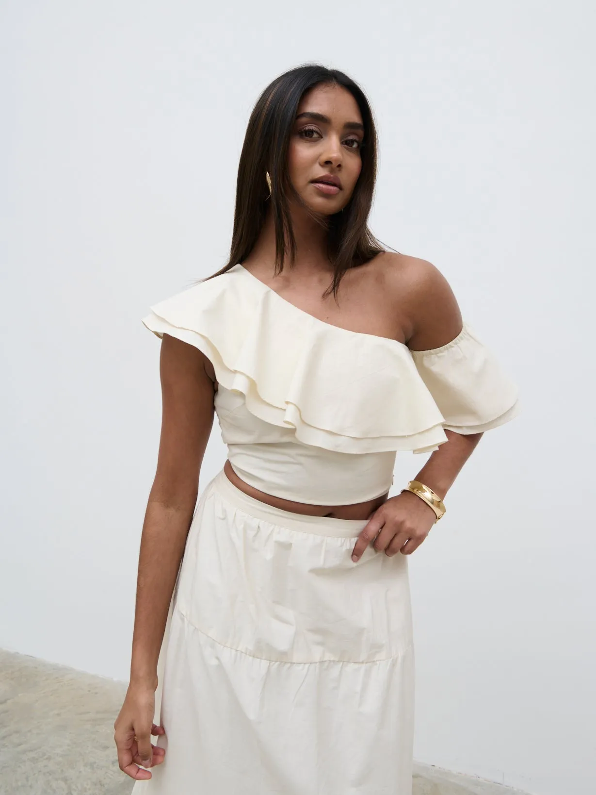 Sol Ruffle Cropped Top - Natural sold by Pretty Lavish