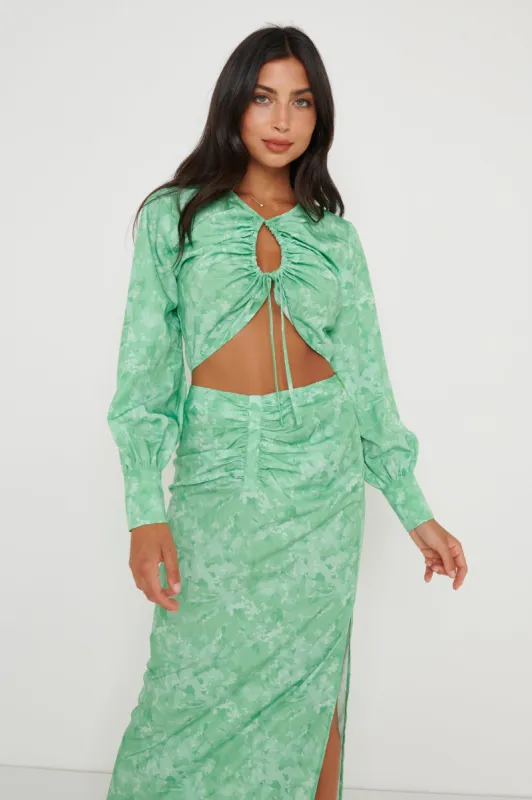 Bec Drawstring Top - Green Abstract Floral sold by Pretty Lavish
