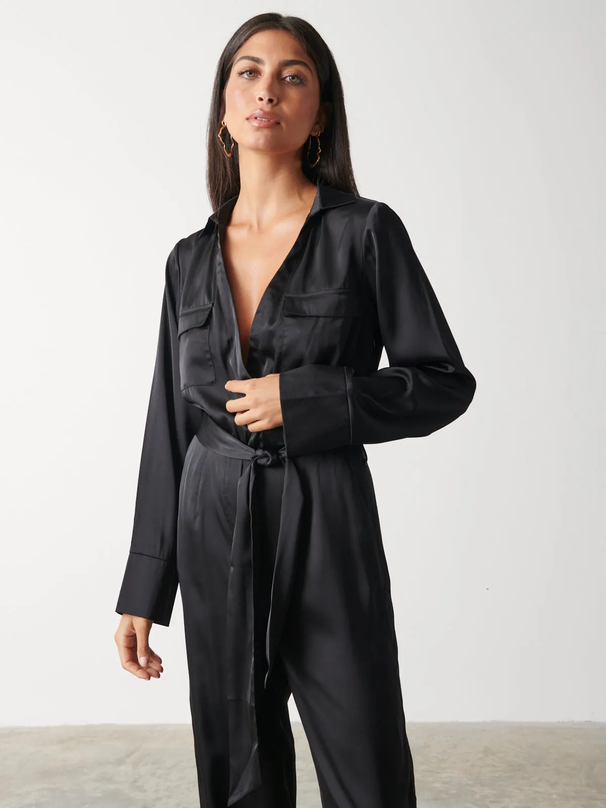 Carmen Satin Jumpsuit - Black sold by Pretty Lavish product image thumbnail 2