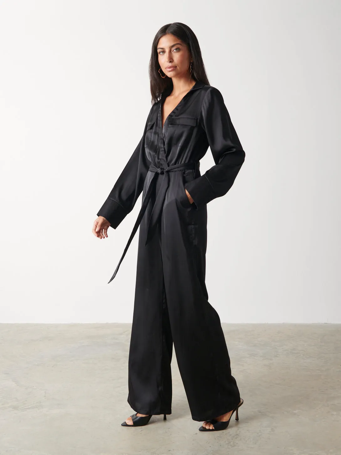 Carmen Satin Jumpsuit - Black sold by Pretty Lavish product image thumbnail 3
