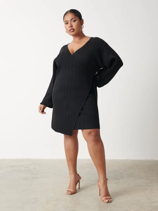 Shelby Mini Plisse Knit Dress Curve - Black sold by Pretty Lavish