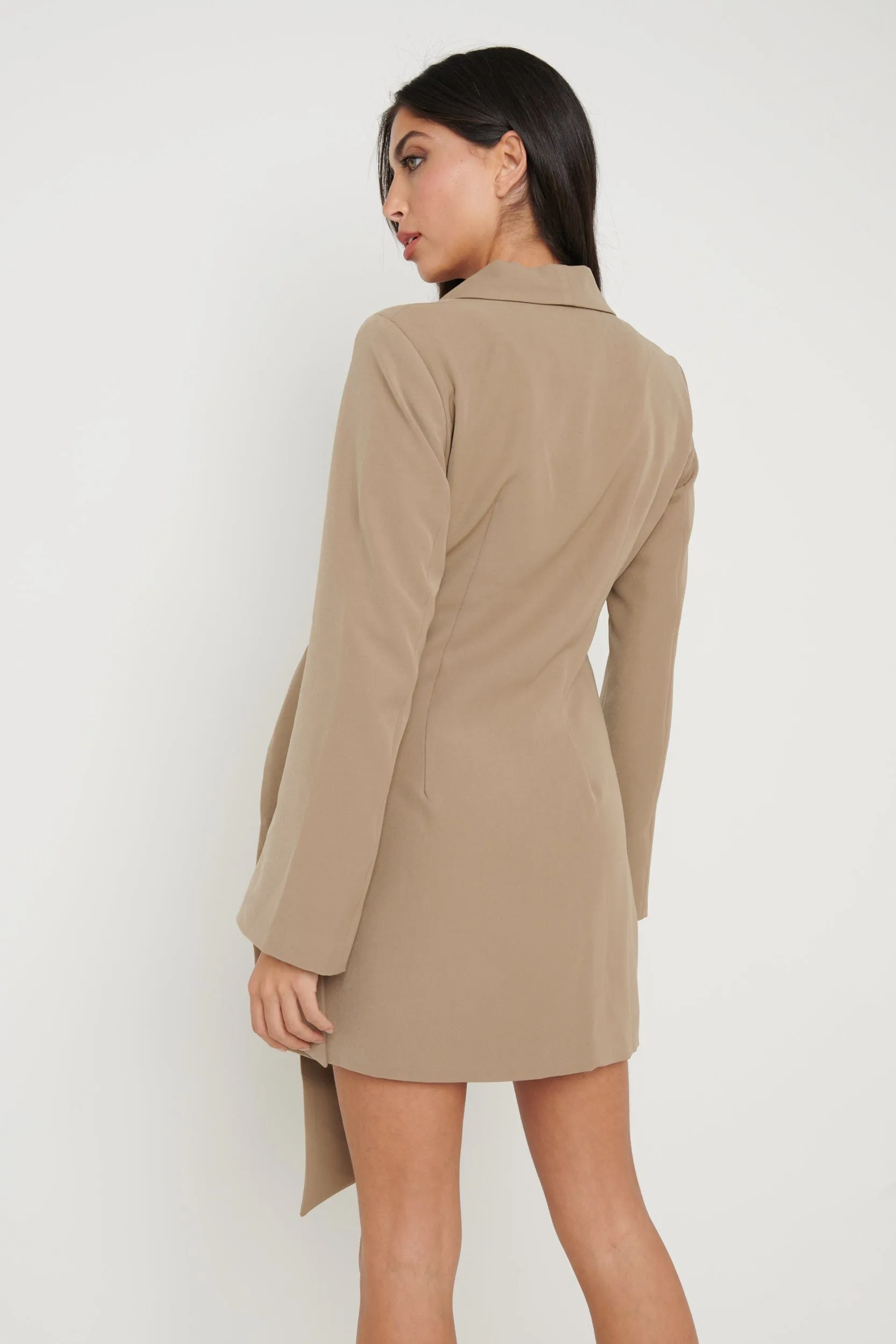 Arielle Wrap Tie Blazer Dress Dress - Taupe sold by Pretty Lavish product image thumbnail 4