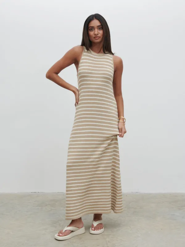 Ocean Stripe Knit Midaxi Dress - Beige and Cream sold by Pretty Lavish