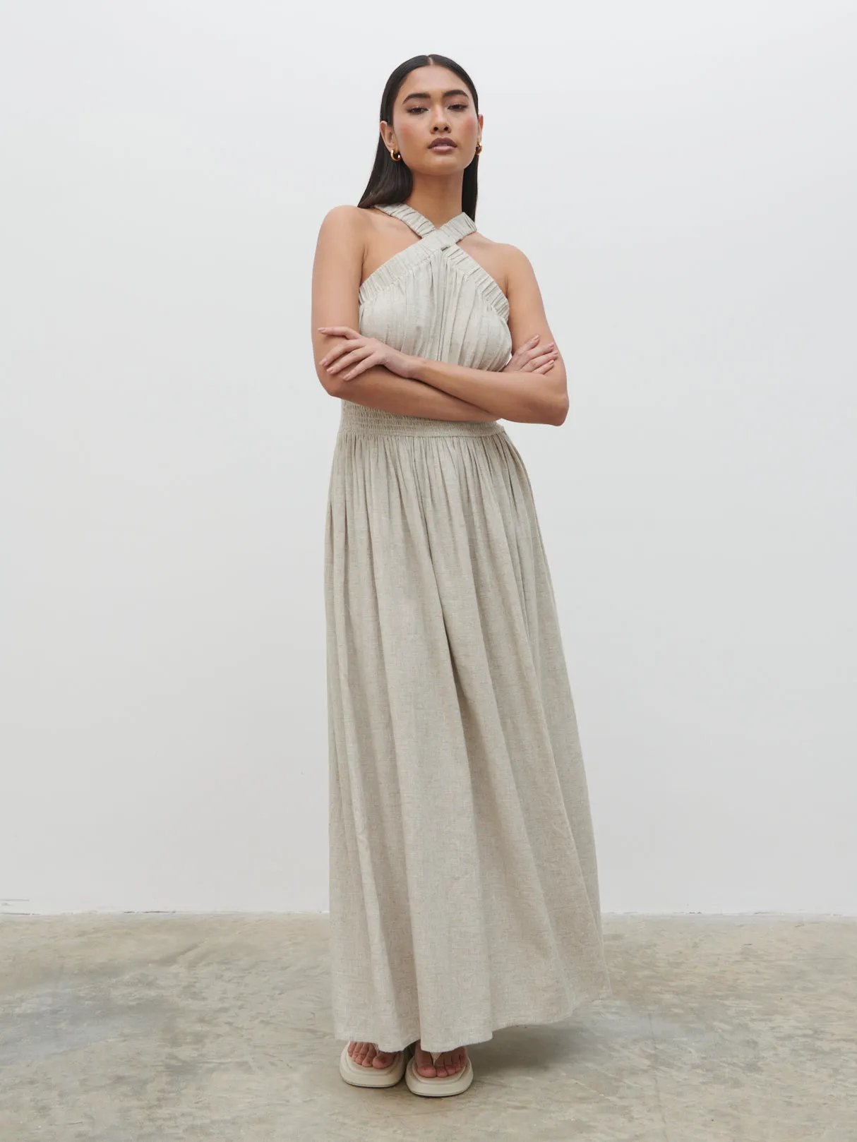 Hollie Shirred Maxi Dress - Natural sold by Pretty Lavish product image thumbnail 3