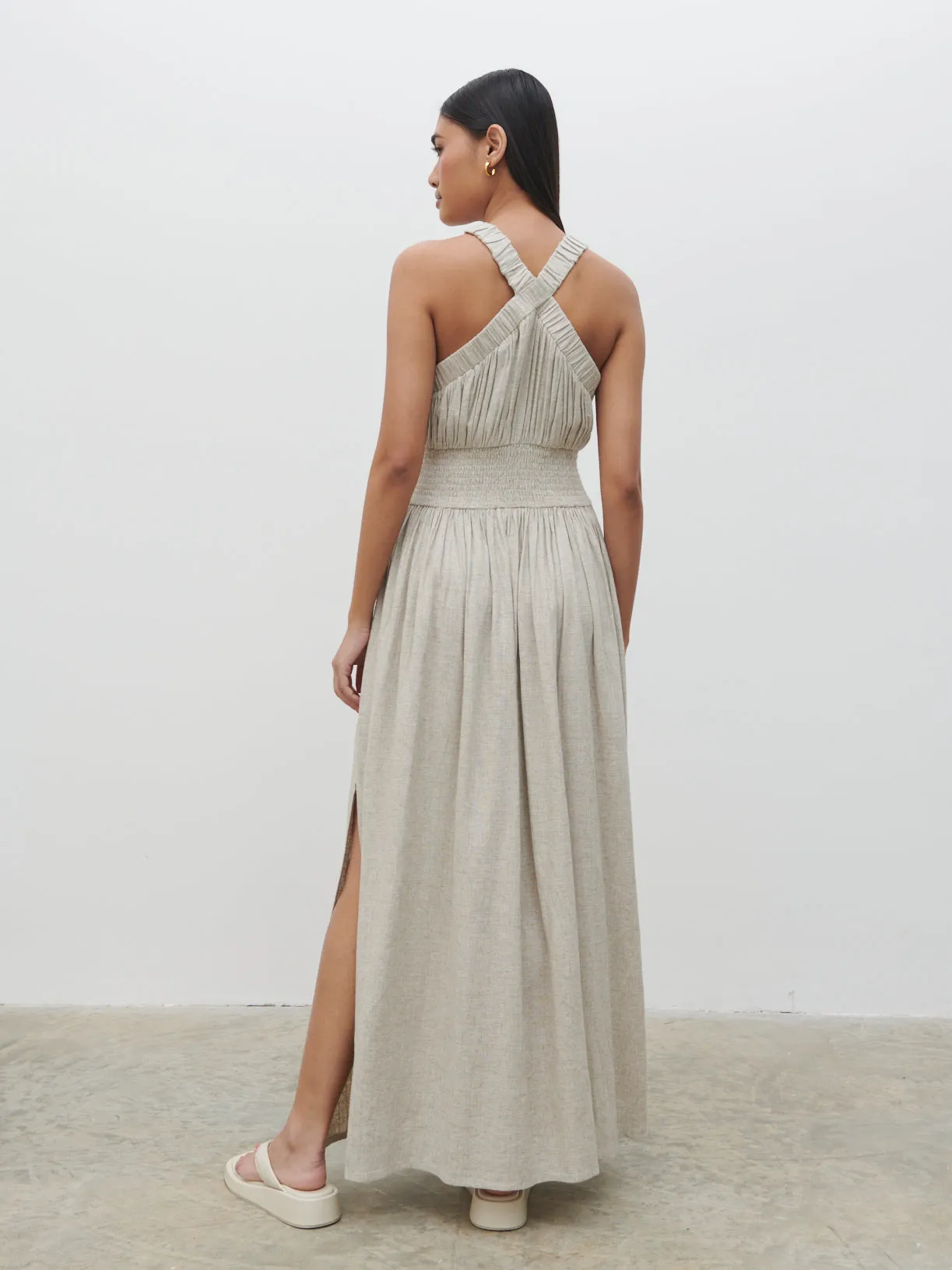 Hollie Shirred Maxi Dress - Natural sold by Pretty Lavish product image thumbnail 4