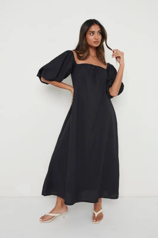 Amelie Puff Sleeve Bardot Dress - Black sold by Pretty Lavish