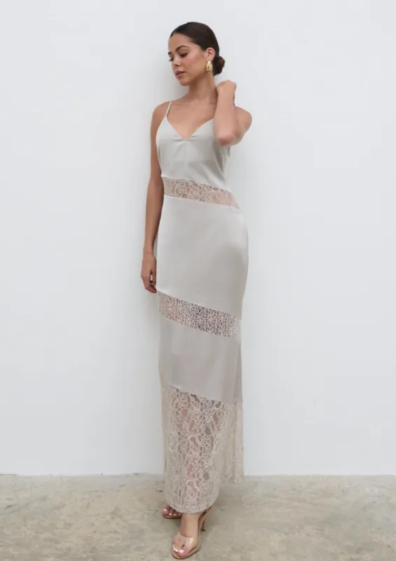 Monique Lace Inserted Slip Dress - Stone sold by Pretty Lavish