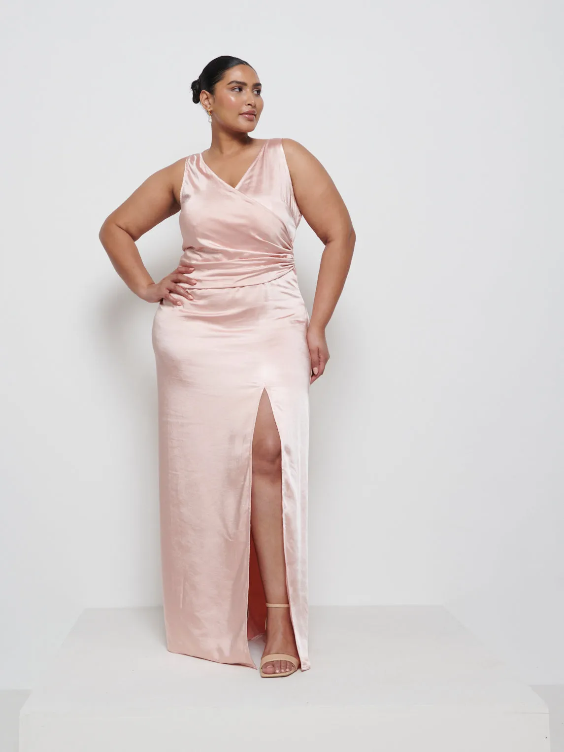 Esmee Wrap Maxi Bridesmaid Dress Curve - Blush sold by Pretty Lavish product image thumbnail 4