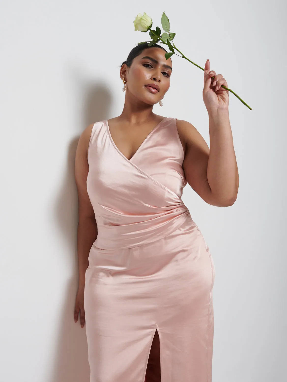 Esmee Wrap Maxi Bridesmaid Dress Curve - Blush sold by Pretty Lavish product image thumbnail 2