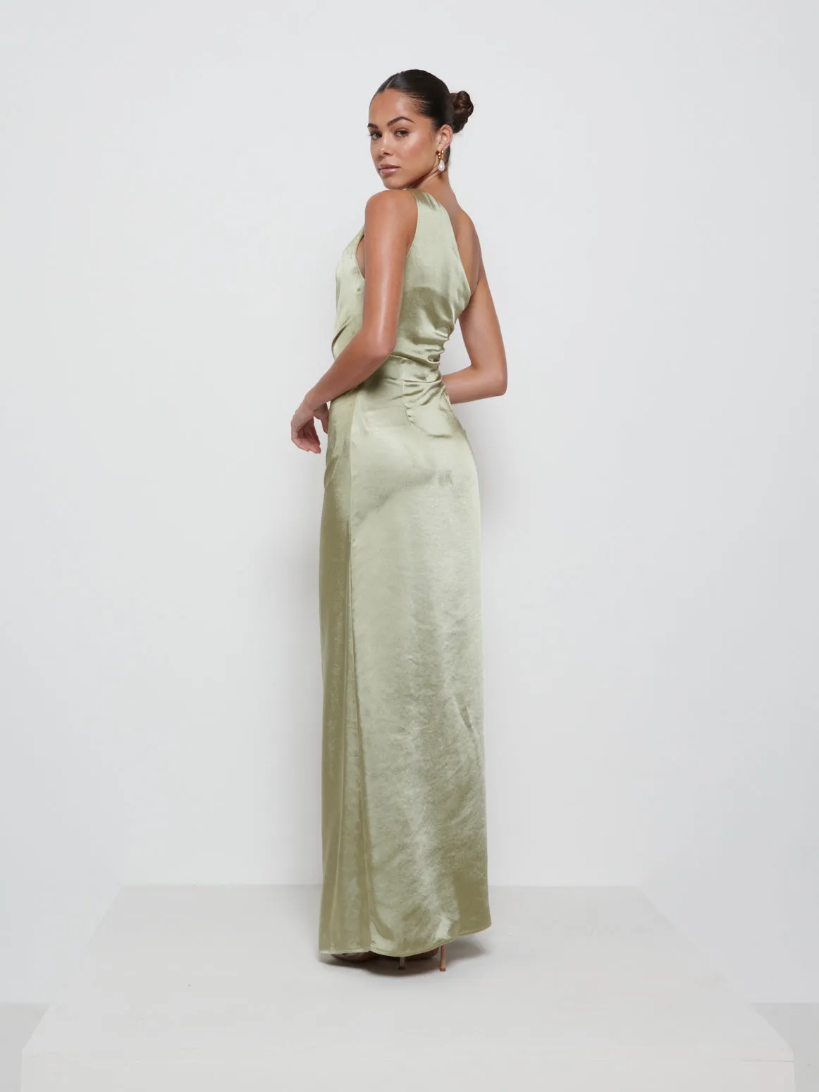 Amelia Ruched Maxi Bridesmaid Dress - Matte Olive sold by Pretty Lavish product image thumbnail 3