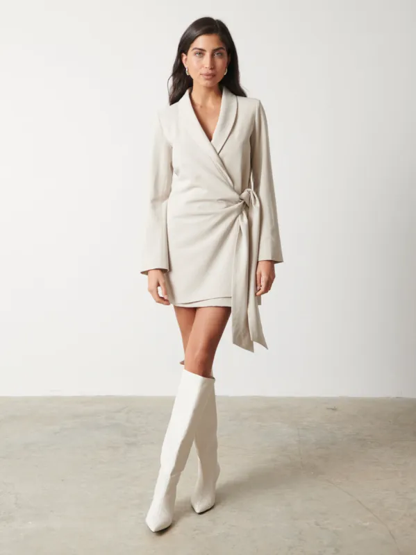 Arielle Wrap Tie Blazer Dress - Stone sold by Pretty Lavish