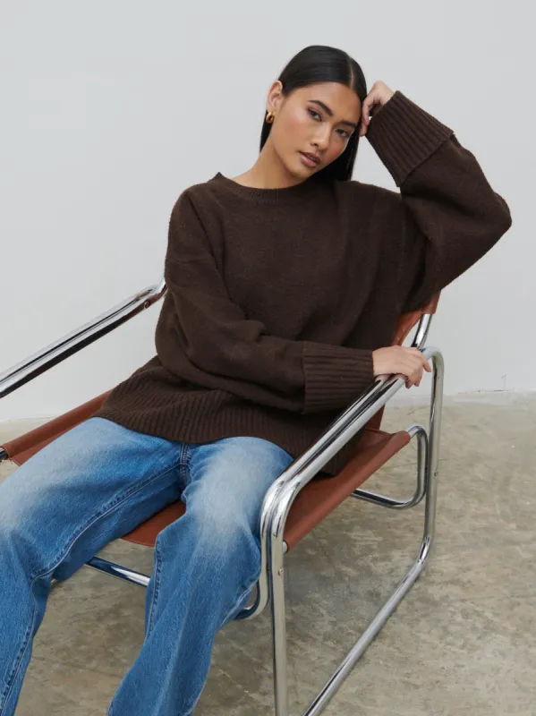 Camille Oversized Borg Jumper - Brown sold by Pretty Lavish