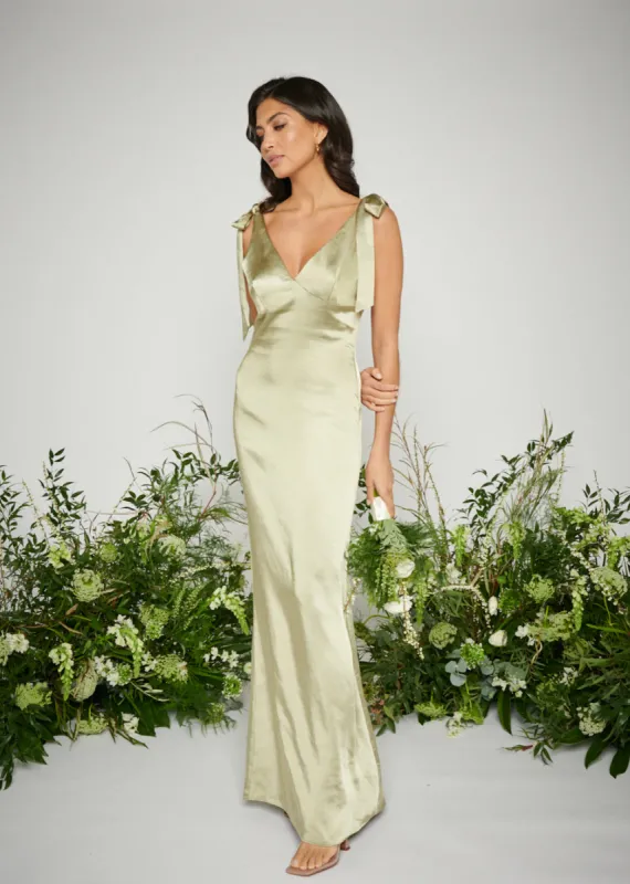 Piper Tie Maxi Bridesmaid Dress - Matte Olive sold by Pretty Lavish