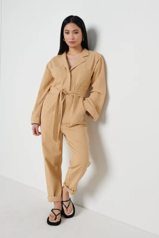 Hudson Jumpsuit- Camel sold by Pretty Lavish