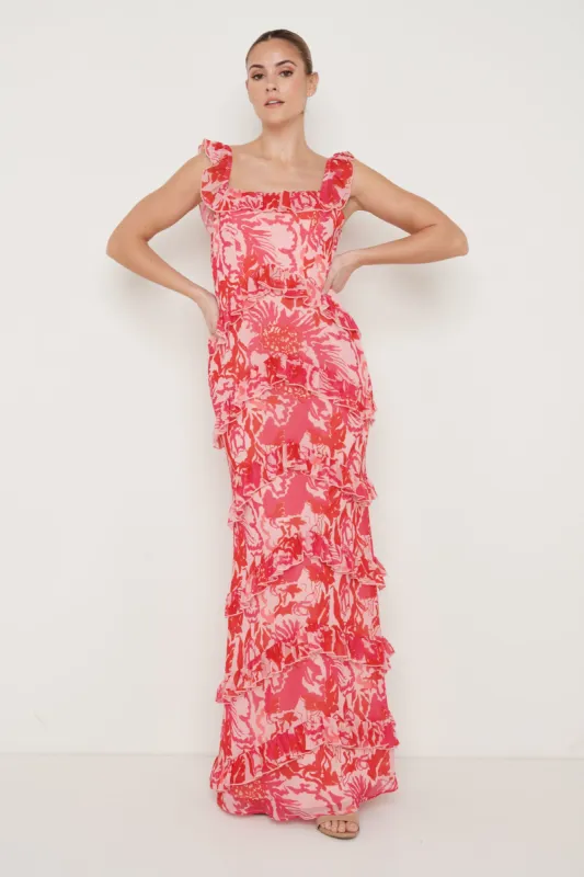 Cecile Maxi Dress - Pink and Red Floral sold by Pretty Lavish