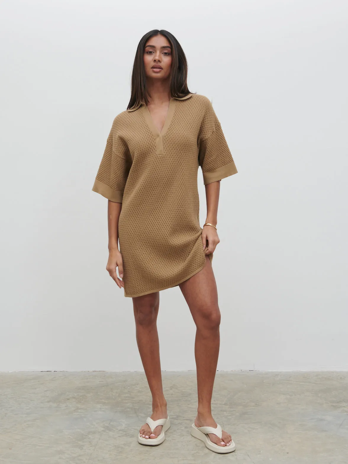 Willow Knit Mini Dress - Biscuit sold by Pretty Lavish