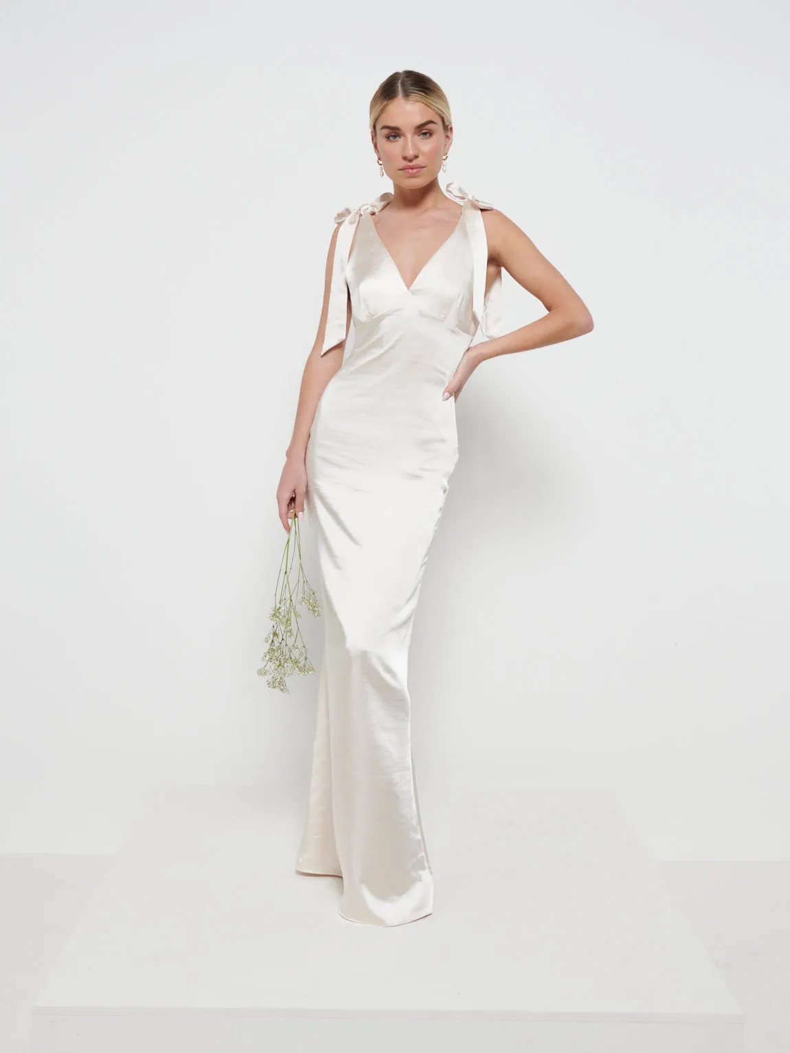 Piper Tie Maxi Bridesmaid Dress - Matte Champagne sold by Pretty Lavish