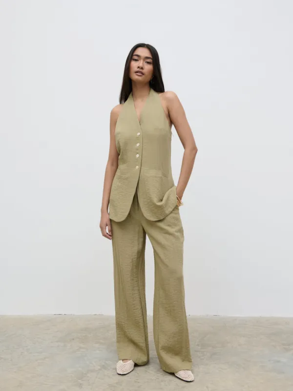 Remy Halterneck Waistcoat - Olive made by Pretty Lavish