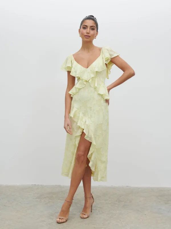 Eloise Ruffle Midaxi Dress - Lemon sold by Pretty Lavish