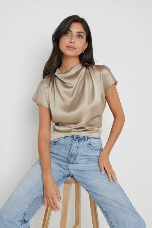 Lilith Cropped Blouse - Taupe sold by Pretty Lavish